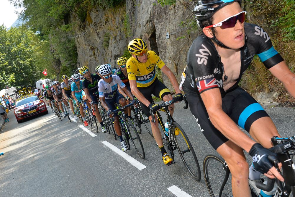 Tour de France 2015 - 23/07/2015 - 18ème Etape - Gap / Saint-Jean-de-Maurienne - 186,5km - Geraint THOMAS (SKY) devant son leader Christopher FROOME (SKY).